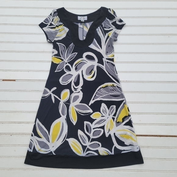 Sweet Storm Other - Sweet Storm Dress Girls Sz S Black Yellow Gray Stretch Floral Cap Sleeve